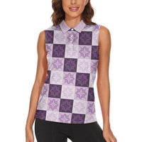 Lavender Manta Ray Hawaiian Quilt Motif Women Sleeveless Polo Shirt