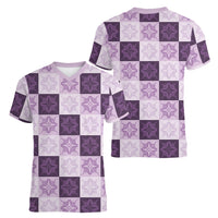 Lavender Manta Ray Hawaiian Quilt Motif Women V-Neck T-Shirt