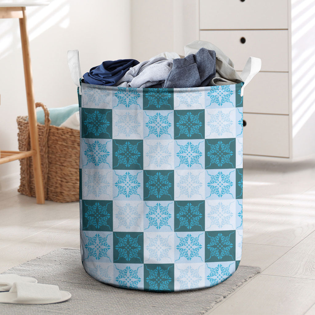 Cyan Manta Ray Hawaiian Quilt Motif Laundry Basket