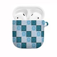 Cyan Manta Ray Hawaiian Quilt Motif AirPods Case