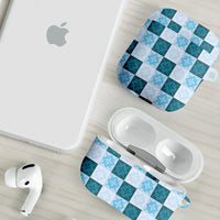 Cyan Manta Ray Hawaiian Quilt Motif AirPods Case