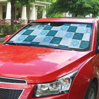 Cyan Manta Ray Hawaiian Quilt Motif Auto Sun Shade