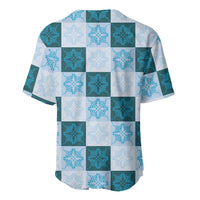 Cyan Manta Ray Hawaiian Quilt Motif Baseball Jersey