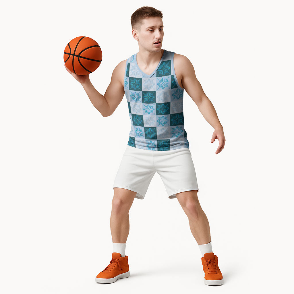 Cyan Manta Ray Hawaiian Quilt Motif Basketball Jersey