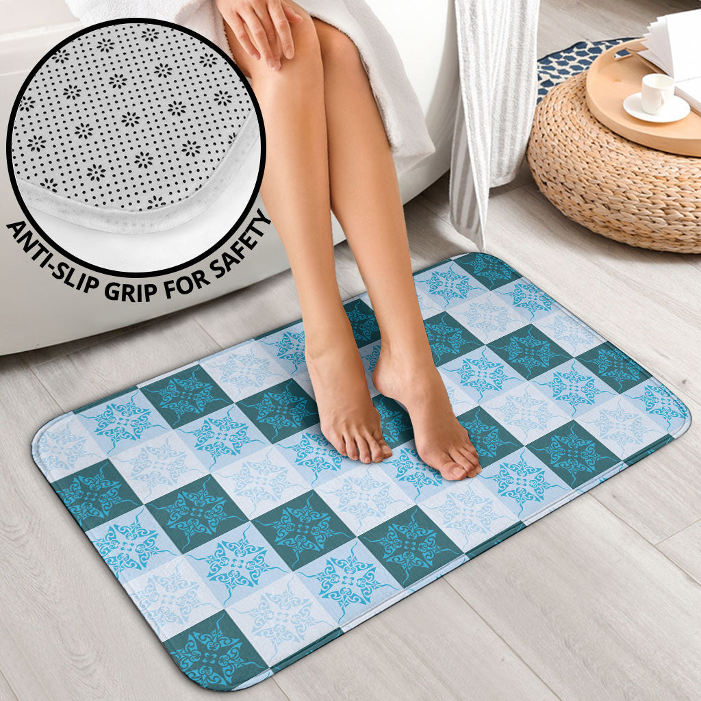 Cyan Manta Ray Hawaiian Quilt Motif Bathroom Set