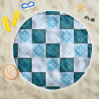 Cyan Manta Ray Hawaiian Quilt Motif Beach Blanket