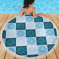 Cyan Manta Ray Hawaiian Quilt Motif Beach Blanket