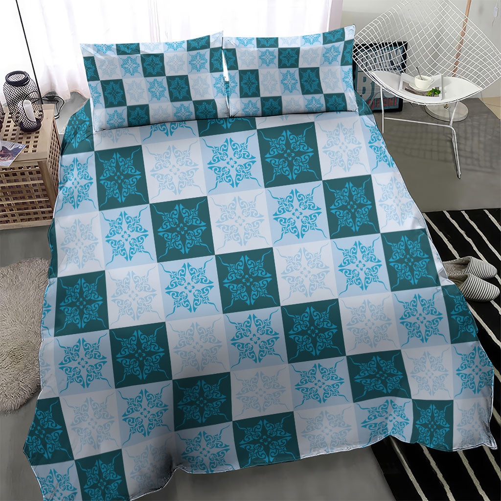 Cyan Manta Ray Hawaiian Quilt Motif Bedding Set