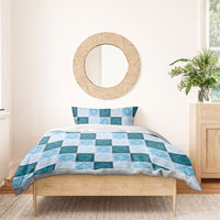 Cyan Manta Ray Hawaiian Quilt Motif Bedding Set