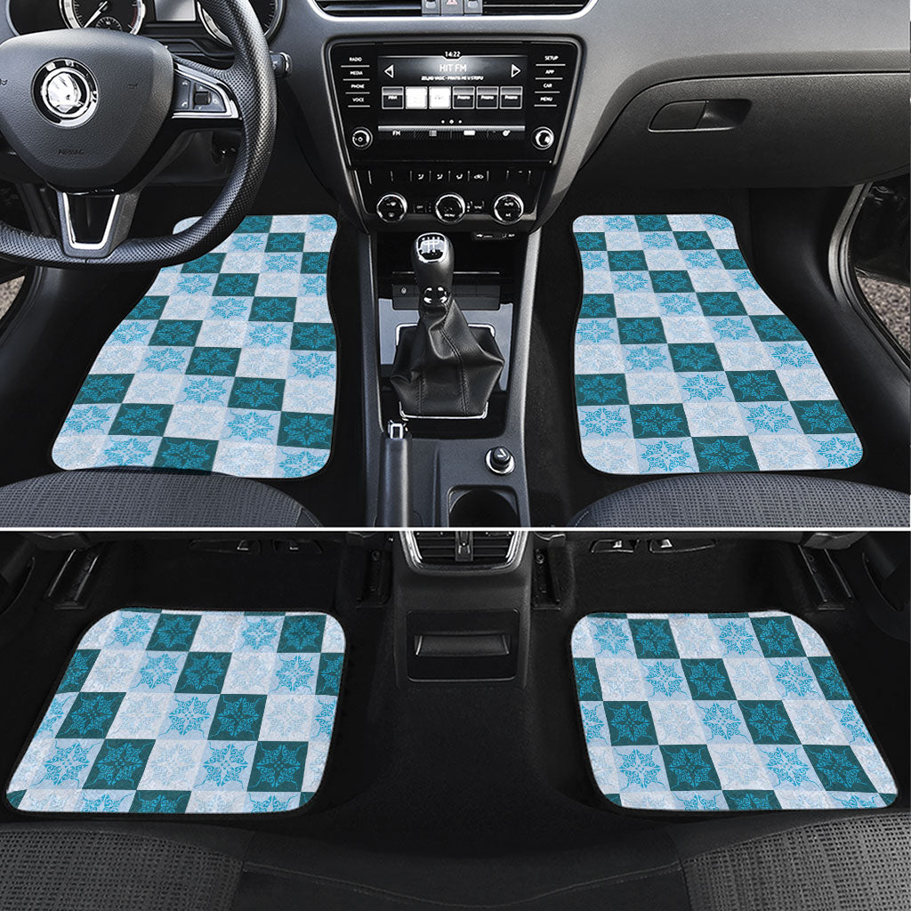 Cyan Manta Ray Hawaiian Quilt Motif Car Mats