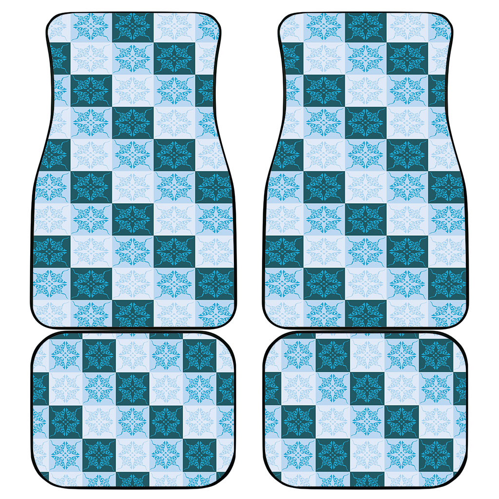 Cyan Manta Ray Hawaiian Quilt Motif Car Mats
