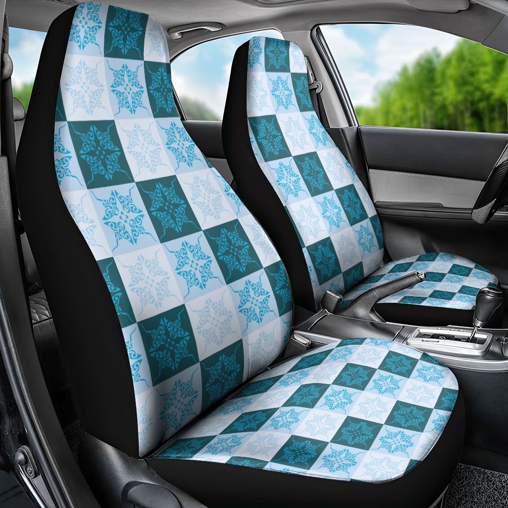 Cyan Manta Ray Hawaiian Quilt Motif Car Seat Cover