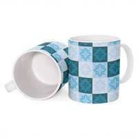 Cyan Manta Ray Hawaiian Quilt Motif Ceramic Mug