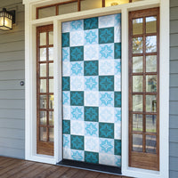 Cyan Manta Ray Hawaiian Quilt Motif Door Cover