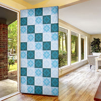 Cyan Manta Ray Hawaiian Quilt Motif Door Cover