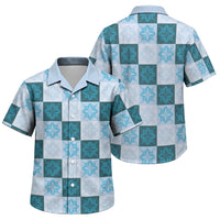 Cyan Manta Ray Hawaiian Quilt Motif Family Matching Mermaid Dress and Hawaiian Shirt