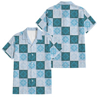 Cyan Manta Ray Hawaiian Quilt Motif Family Matching Summer Maxi Dress and Hawaiian Shirt