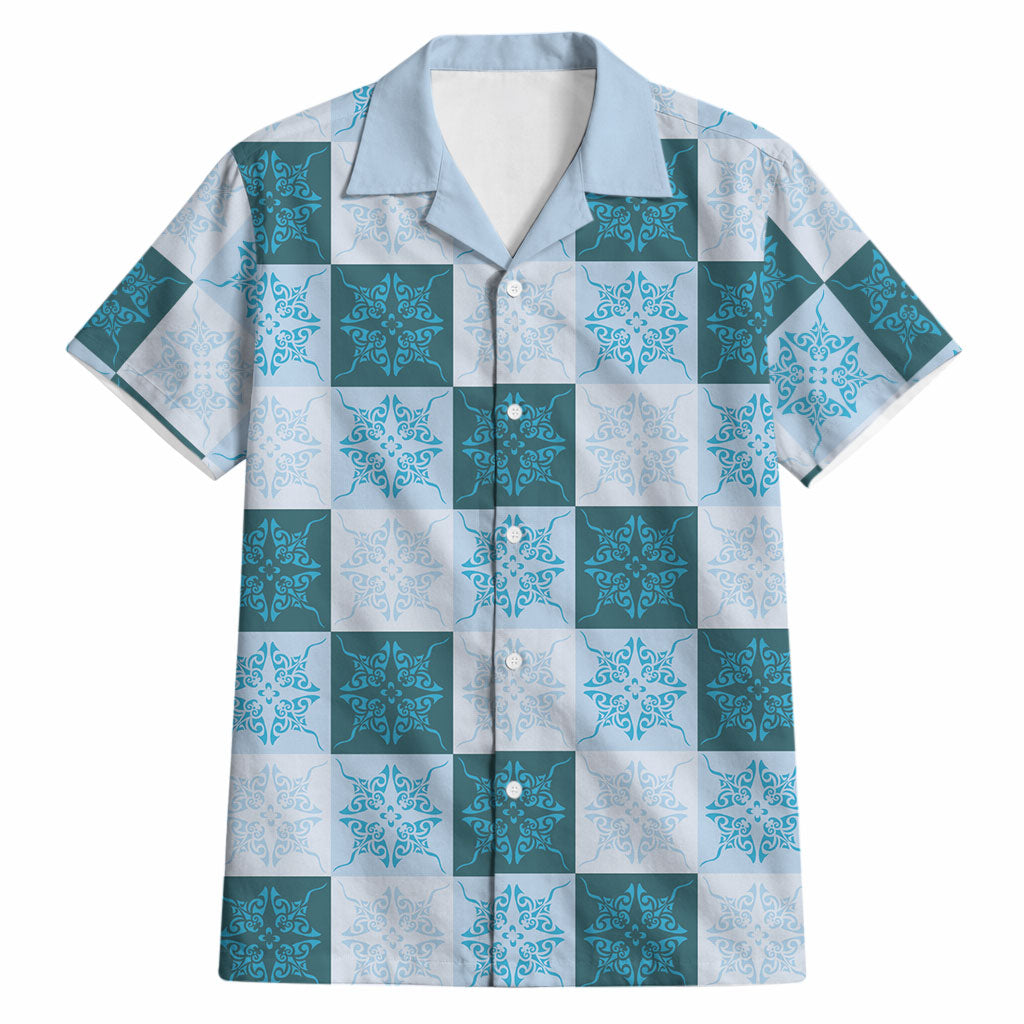 Cyan Manta Ray Hawaiian Quilt Motif Hawaiian Shirt