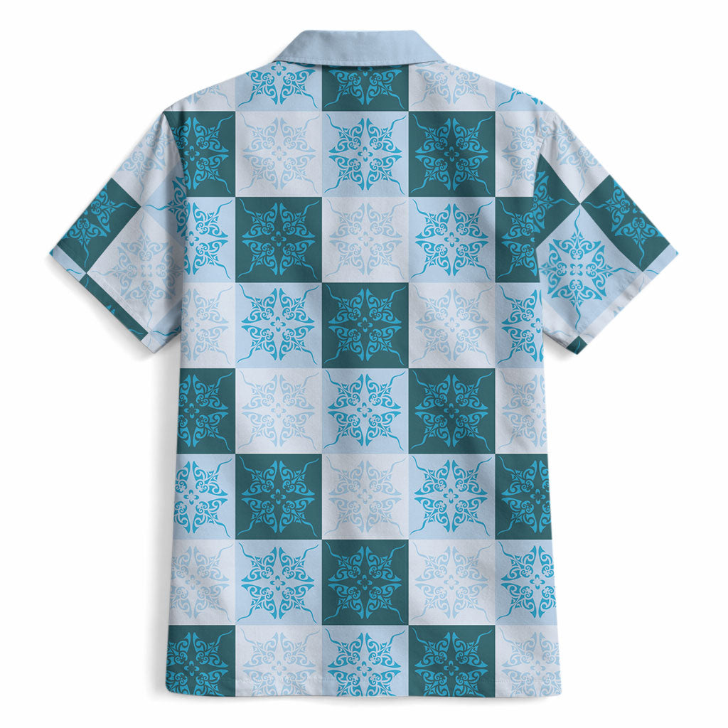 Cyan Manta Ray Hawaiian Quilt Motif Hawaiian Shirt