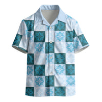 Cyan Manta Ray Hawaiian Quilt Motif Kid Hawaiian Shirt