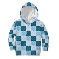 Cyan Manta Ray Hawaiian Quilt Motif Kid Hoodie