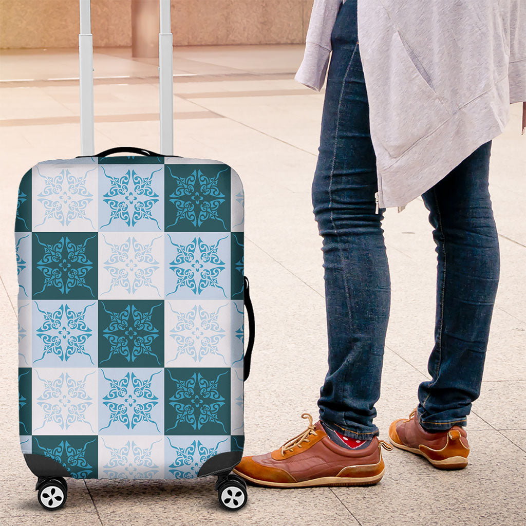 Cyan Manta Ray Hawaiian Quilt Motif Luggage Cover