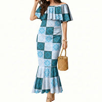 Cyan Manta Ray Hawaiian Quilt Motif Mermaid Dress