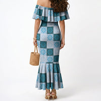 Cyan Manta Ray Hawaiian Quilt Motif Mermaid Dress