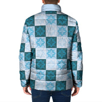 Cyan Manta Ray Hawaiian Quilt Motif Padded Jacket