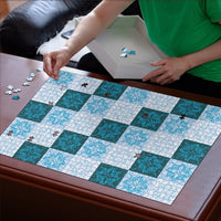 Cyan Manta Ray Hawaiian Quilt Motif Puzzle