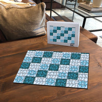 Cyan Manta Ray Hawaiian Quilt Motif Puzzle