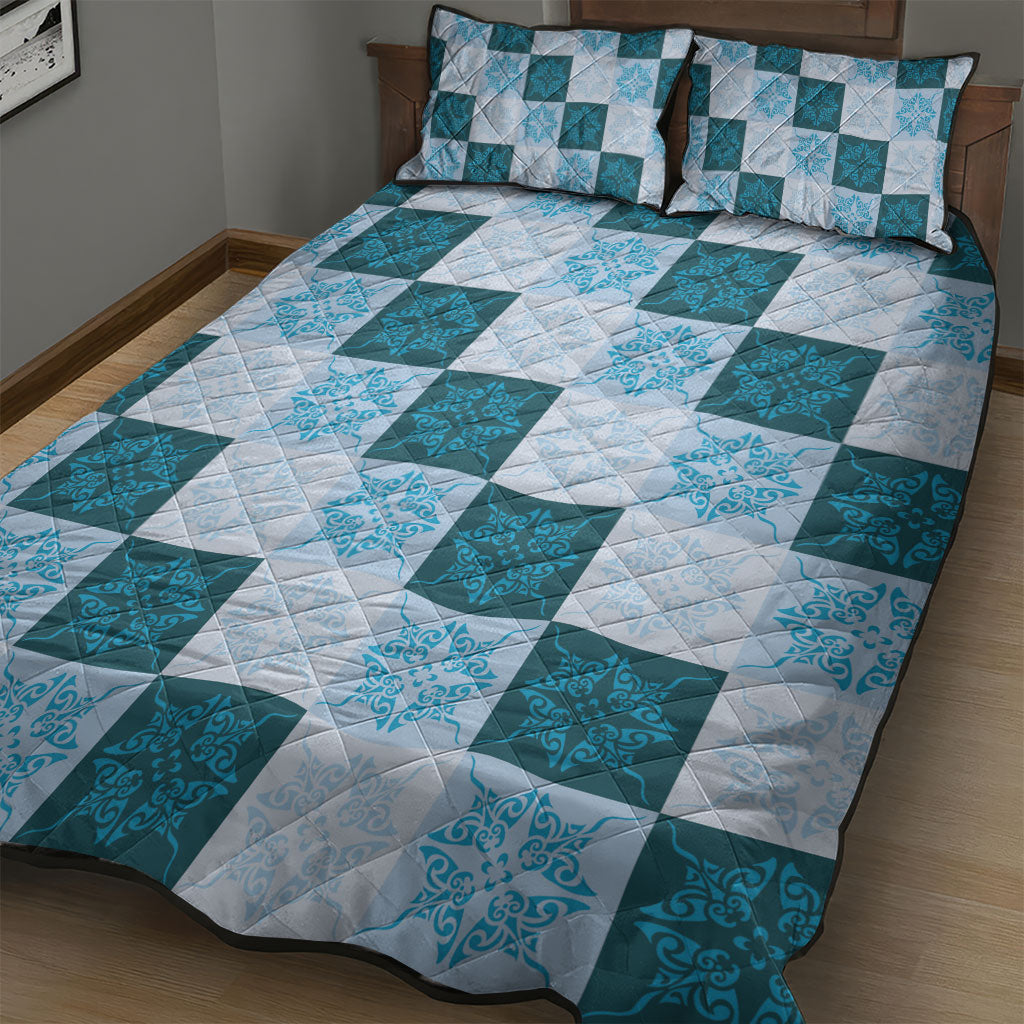 Cyan Manta Ray Hawaiian Quilt Motif Quilt Bed Set