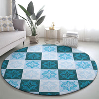 Cyan Manta Ray Hawaiian Quilt Motif Round Carpet