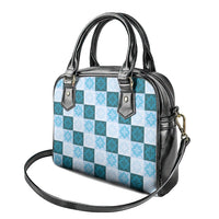 Cyan Manta Ray Hawaiian Quilt Motif Shoulder Handbag