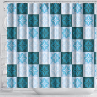 Cyan Manta Ray Hawaiian Quilt Motif Shower Curtain