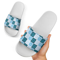 Cyan Manta Ray Hawaiian Quilt Motif Slide Sandals