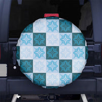 Cyan Manta Ray Hawaiian Quilt Motif Spare Tire Cover
