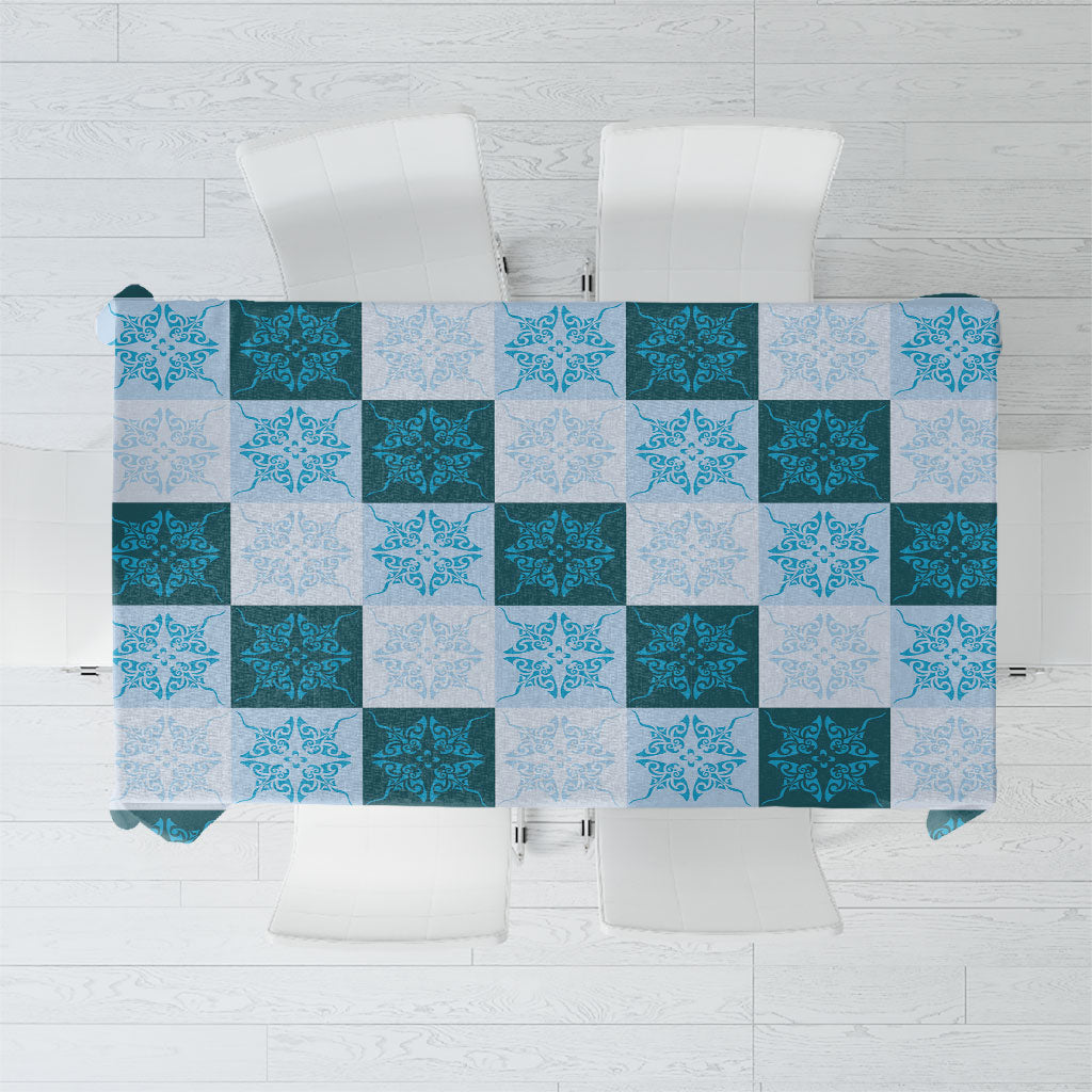 Cyan Manta Ray Hawaiian Quilt Motif Tablecloth