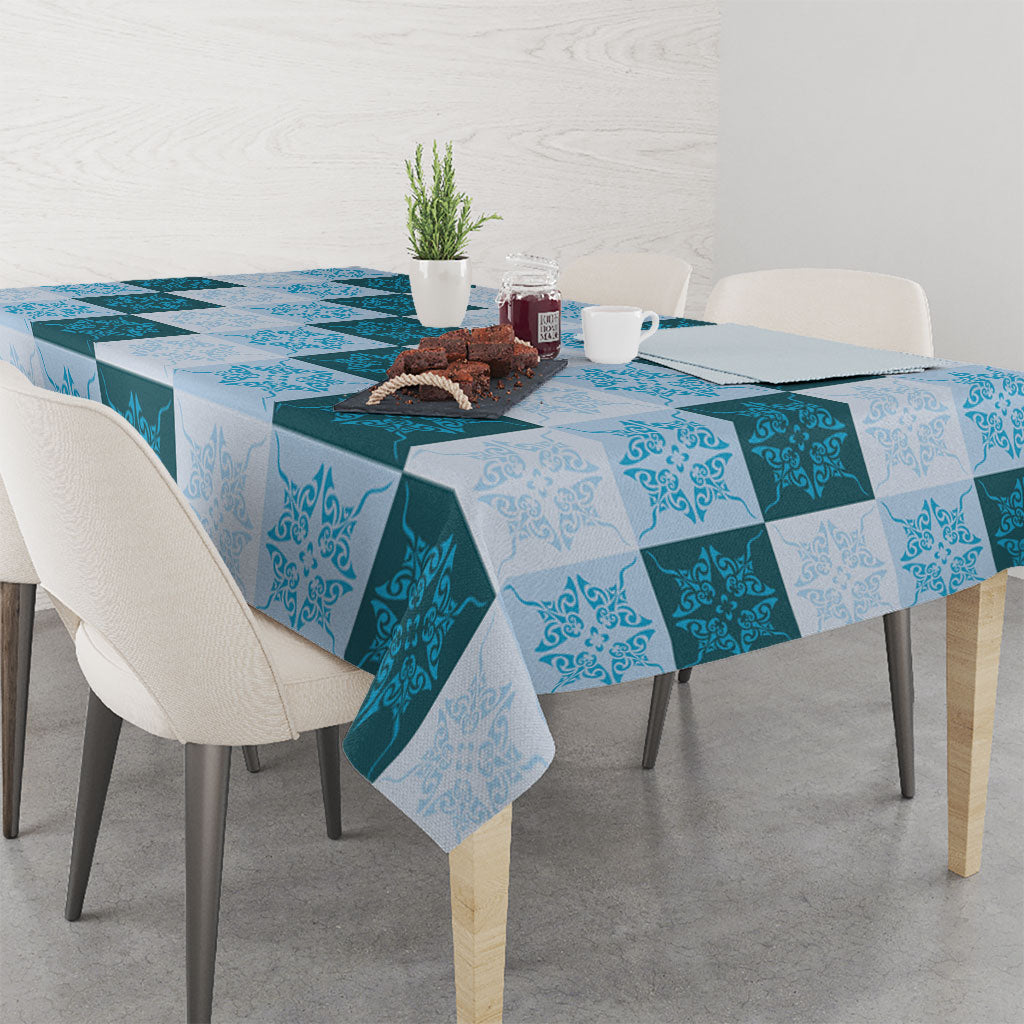 Cyan Manta Ray Hawaiian Quilt Motif Tablecloth