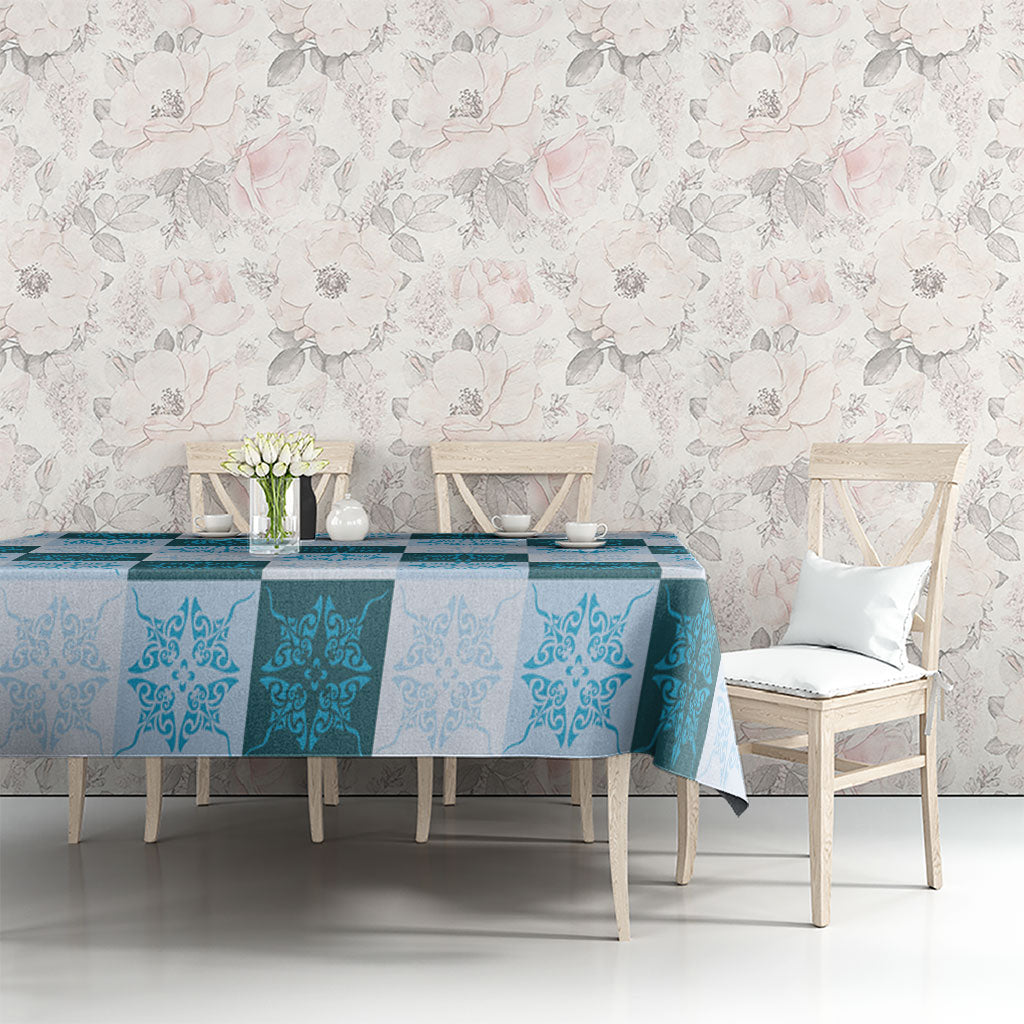 Cyan Manta Ray Hawaiian Quilt Motif Tablecloth