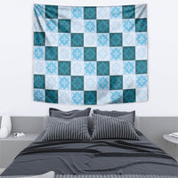 Cyan Manta Ray Hawaiian Quilt Motif Tapestry