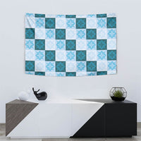 Cyan Manta Ray Hawaiian Quilt Motif Tapestry