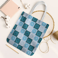 Cyan Manta Ray Hawaiian Quilt Motif Tote Bag