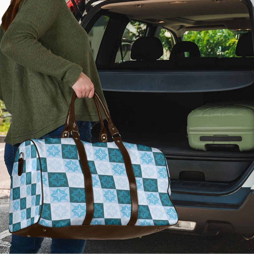 Cyan Manta Ray Hawaiian Quilt Motif Travel Bag