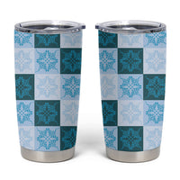 Cyan Manta Ray Hawaiian Quilt Motif Tumbler Cup