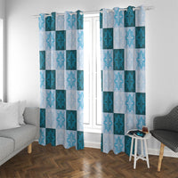 Cyan Manta Ray Hawaiian Quilt Motif Window Curtain