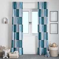 Cyan Manta Ray Hawaiian Quilt Motif Window Curtain