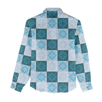 Cyan Manta Ray Hawaiian Quilt Motif Women Casual Shirt