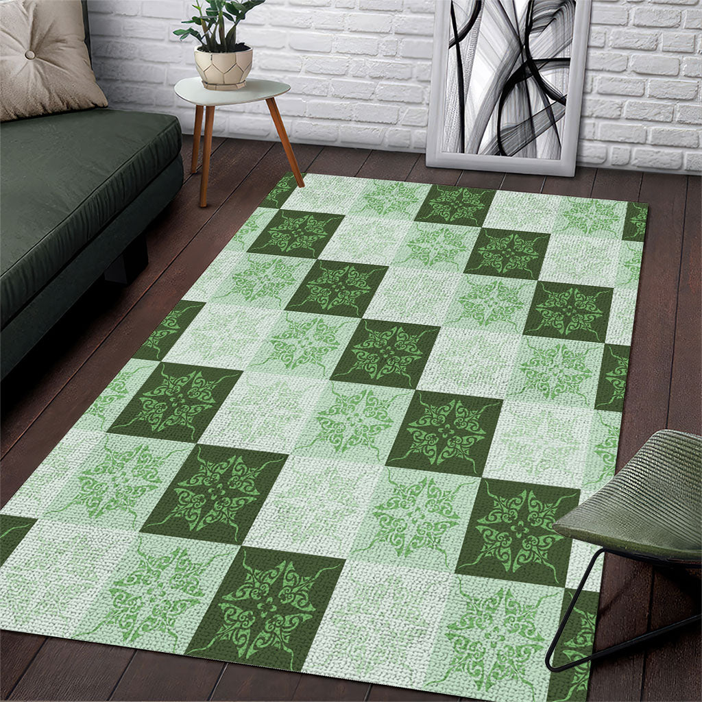 Sage Green Manta Ray Hawaiian Quilt Motif Area Rug LT05 Green - Polynesian Pride