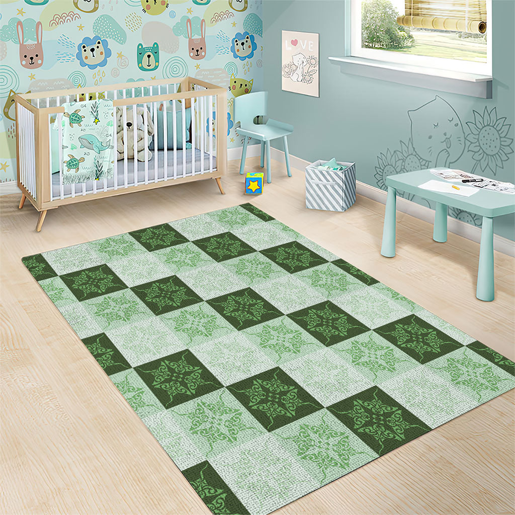 Sage Green Manta Ray Hawaiian Quilt Motif Area Rug